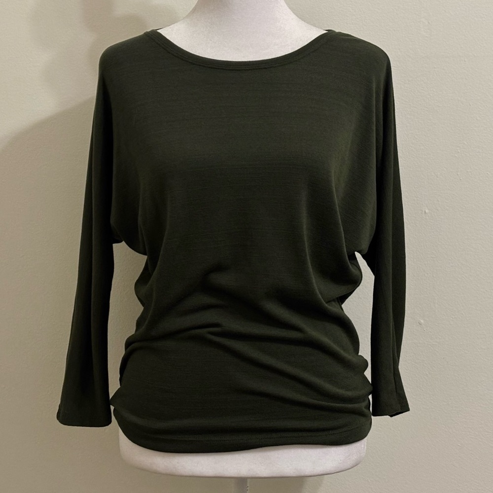 Rachel Zoe Olive Green Slouchy Boat Neck Long Sleeve Top Size XS